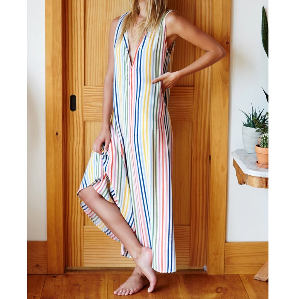 Emerson Fry Curation Caftan Sleeveless Dress Swim Coverup Modal Colorful Stripes